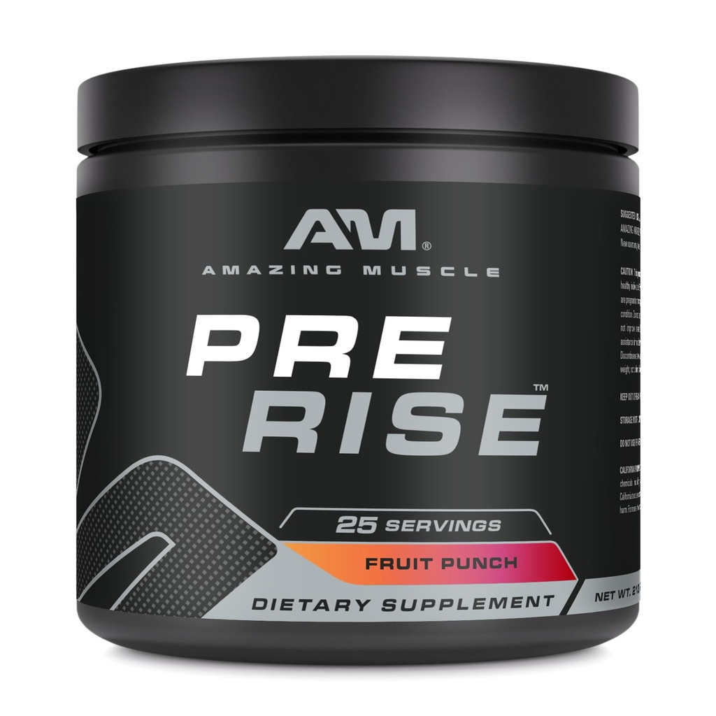 Amazing Muscle Pre Rise Between 124; Wstępny trening proszku suplement z kofeiną & Beta- Alanina dla mężczyzn i kobiet 124; 25 Służenie (25 Służenie, Owoce Punch)