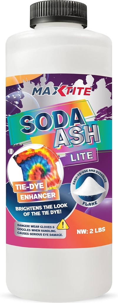 MAXTITE Soda Ash Lite (2 lbs) - 100% Czysty węglan sodu - Pranie Soda, krawat Die, Zwiększa pH i więcej - HDPE pojemnik w / Resealable Child Resistant Cap