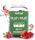 Lions Mane Supplement - Mushroom Gummies - Mush Mush Genius Mushroom Magic Mind - Promotes Focus with L- Theanine & Lions Mane - Malina & Pomegranat Flavor for Perk Energy - 60 Gummies