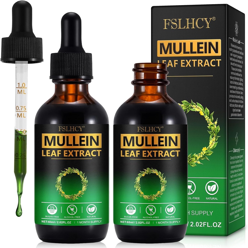 Mullein Drops, Mullein Leaf Extract, Organic Mullein Leaf Tincture Herbal Supplement, Brak dodatków Mullein Extract Drops 2 fl Oz, 2 opakowania