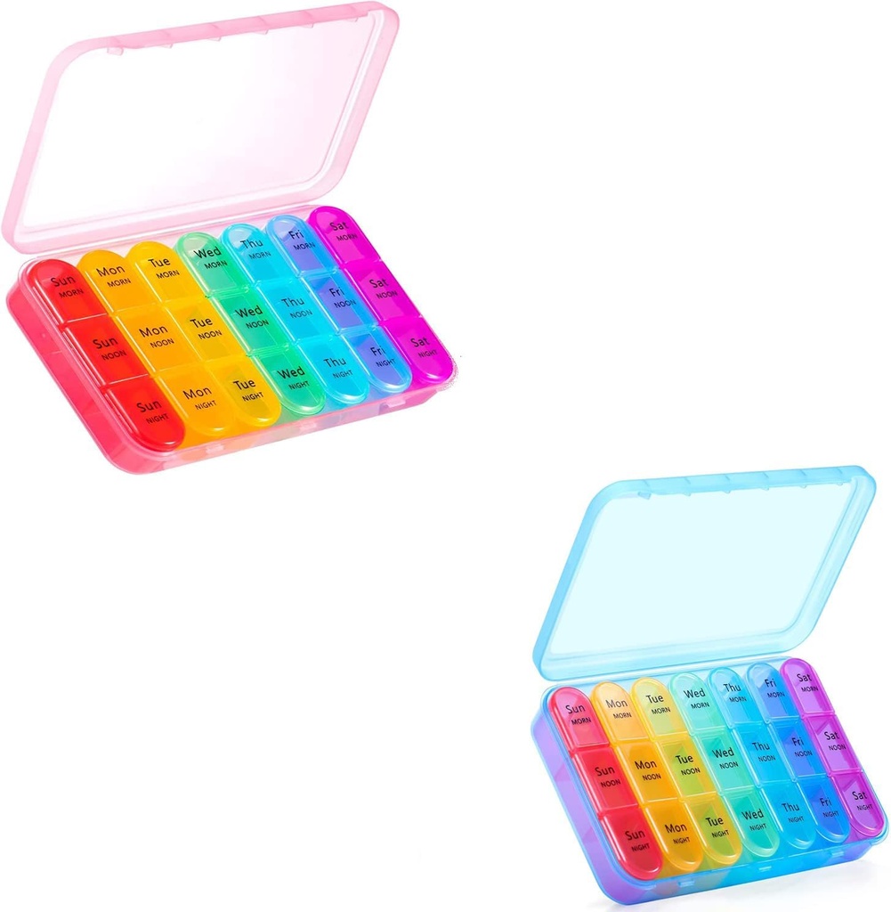 Asprink Pink i Blue Pill Organizator 3 razy dziennie - Cotygodniowe Pill Box 3 razy dziennie - Codzienne Pill Box 7 Day Medicine Organizator, Duży Pill Case Pill Box 3 razy dziennie, Travel Pill Organizator