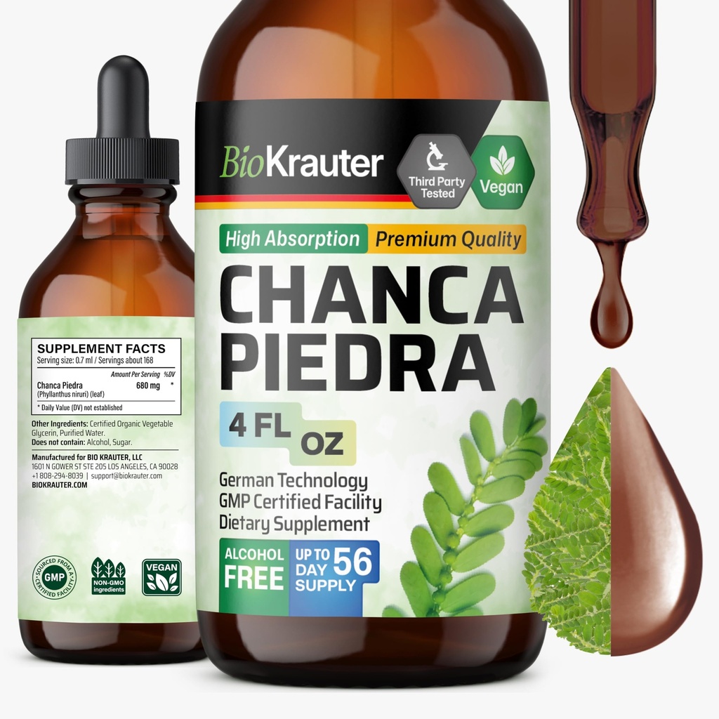 BIO KRAUTER Chanca Piedra Tincture - Natural Nerka Health Support Liquid - Chanca Piedra Stone Breaker & pęcherzyk żółciowy Cleanse Formula - Wegan, Alkohol & Cukier Free Drops - 4 oz