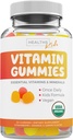 USDA Organic Kids Witaminowe Gummies (Non-GMO) Pyszne naturalne aromaty owocowe - Kompletne Gummeje multiwitaminowe dla dzieci: Witamina C, D, B, A, Cynk - Suplement do Energii, Nastrój, Wsparcie immunologiczne - 60 Gummy witaminy