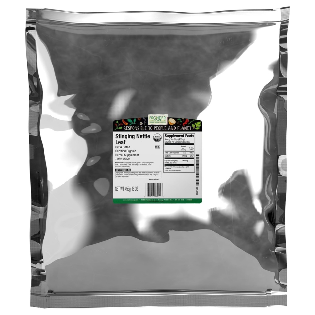 Frontier Co- op Organic Stinging Nettle Leaf, Cut and Sifted, for Making Nettle Tea, koszerne 124; 16 unce (Pack of 2)