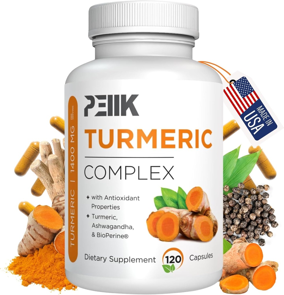 Kurkumina kurkumina z czarnym pieprzem i Ashwagandha - Wysoka absorpcja Ultra Potężny suplement Turmerowy z 95% Kurkuminoidy, BioPerine & Ashwagandha - Turmerowe kapsułki do wspólnego wsparcia 120 Kapsułki