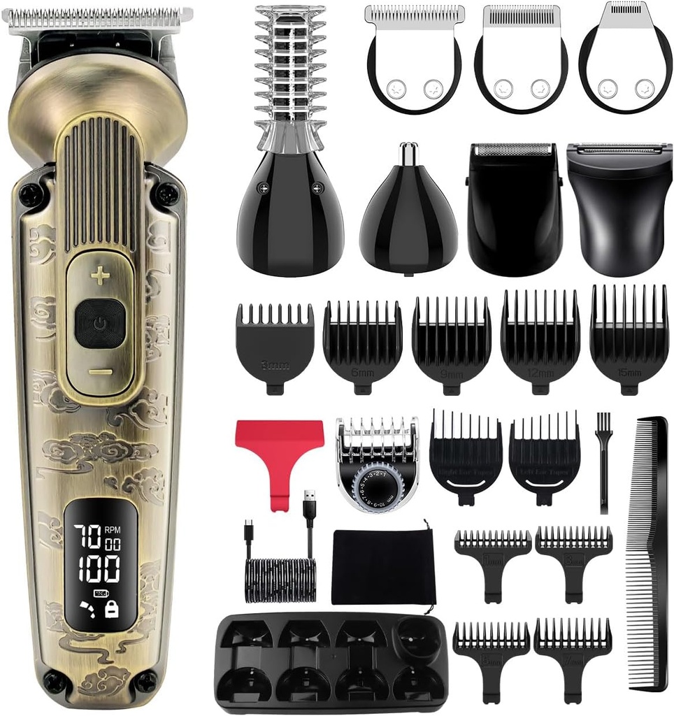 Hatteker Beard Trimmer Mustache Trimmer dla mężczyzn 8 w 1 Regulowana prędkość Wodoodporny Clipper T- Blade Electic Razor Shavers Cordless Mens Gift Grooming Kit with Face Nose Body (Bronze)
