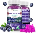 Magnezu Gummies 600mg na Serving- Magnezu Glycinate 400mg i Magnezu Malate 200mg, Extra K2 & D3, Wysoka absorpcja Magnezu Suplement do snu, Stress Relief, Nerve Support, Blueberries (60 CT)
