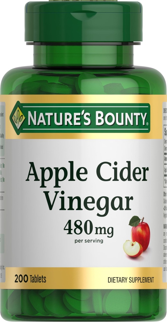 Nature 's Bounty Jabłko Cydr Ocet 480mg Pigułki, Suplement wegetariański roślin na podstawie, 200 Tabletki
