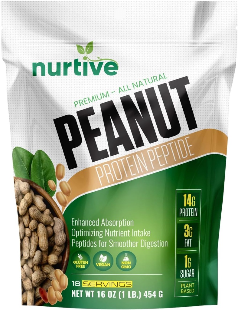 Proszek Peanut Protein Peptide - oparty na plantacjach, bogaty w składniki odżywcze i włókno - Idealny do atletyki i fitnessu Entuzjastów - Zwiększona rozpuszczalność i wchłanianie - 18 Sług (16 oz / 454 g)