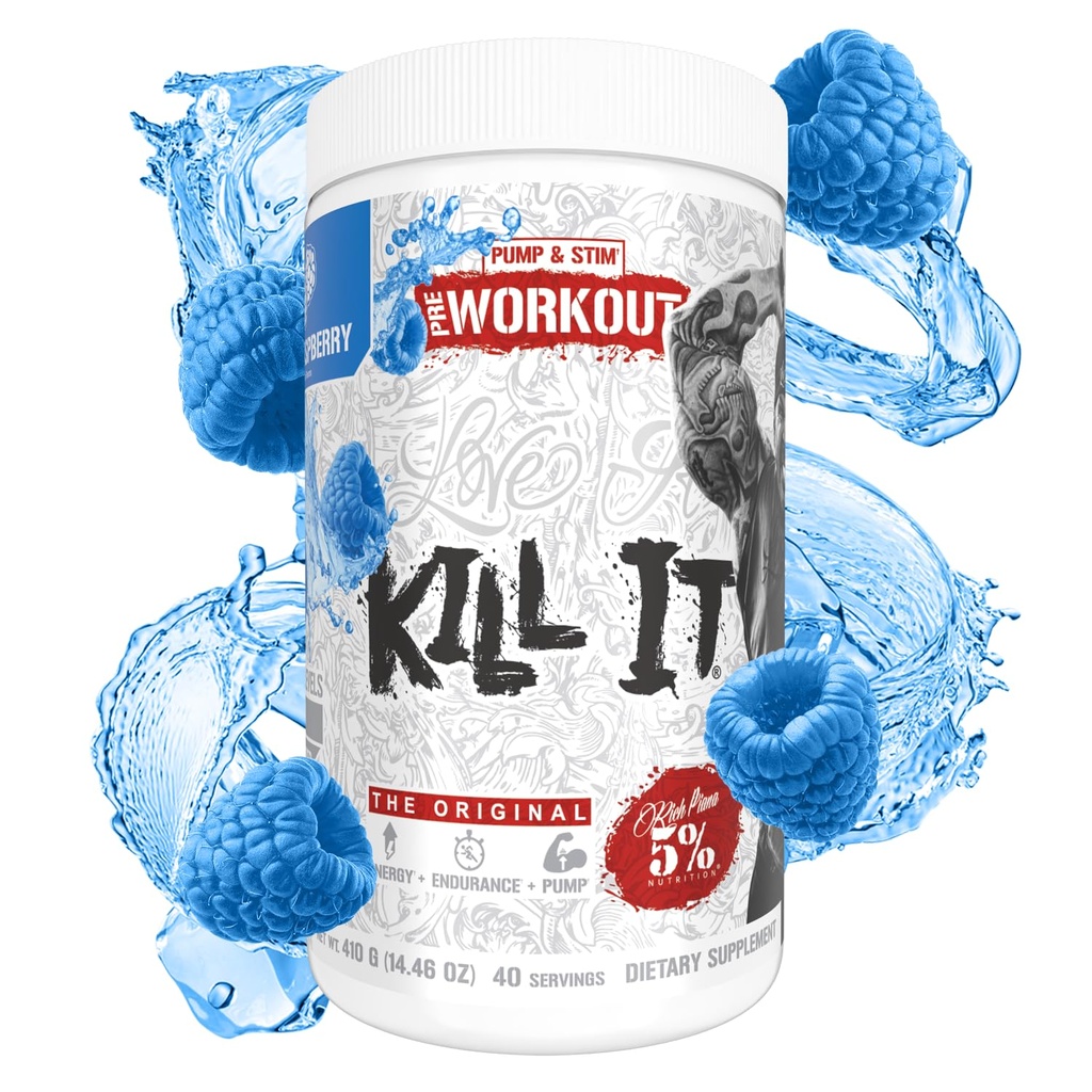 5% Żywienie bogaty Piana zabić go przed treningiem w / Kreatyna, Kofeina, Beta Alanina, Hydroprime Glicerol do pompy, Siła, Wytrzymałość 124; 20 / 40 Srvgs (40 Servings, Blue Malina)