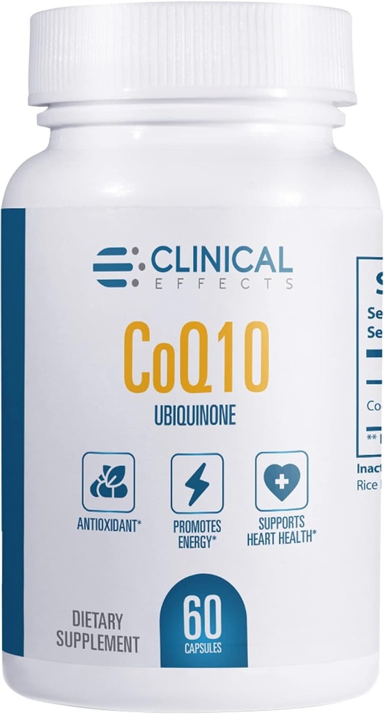 Efekty kliniczne CoQ10 Suplement - Koenzym Q10 200mg - 30-dniowy Dostawa - Ubichinon Suplement przeciwutleniaczy dla Zdrowia Serca, Funkcje kognitywne i Wsparcie Energetyczne - 1 Kapsułka dziennie - Made in The USA