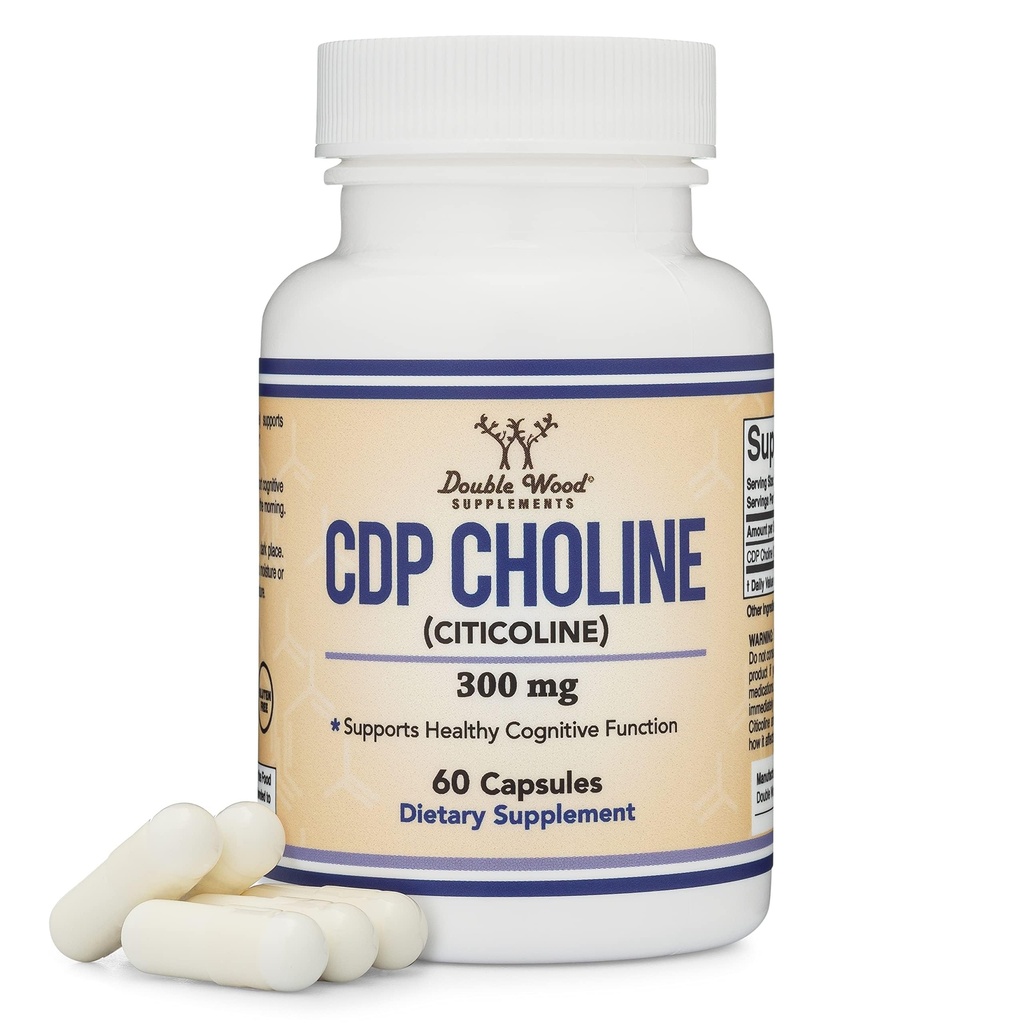 Suplement CDP Cholina (Citicoline), stopień farmaceutyczny, Przetestowane strony trzecie (60 kapsułki 300 mg)
