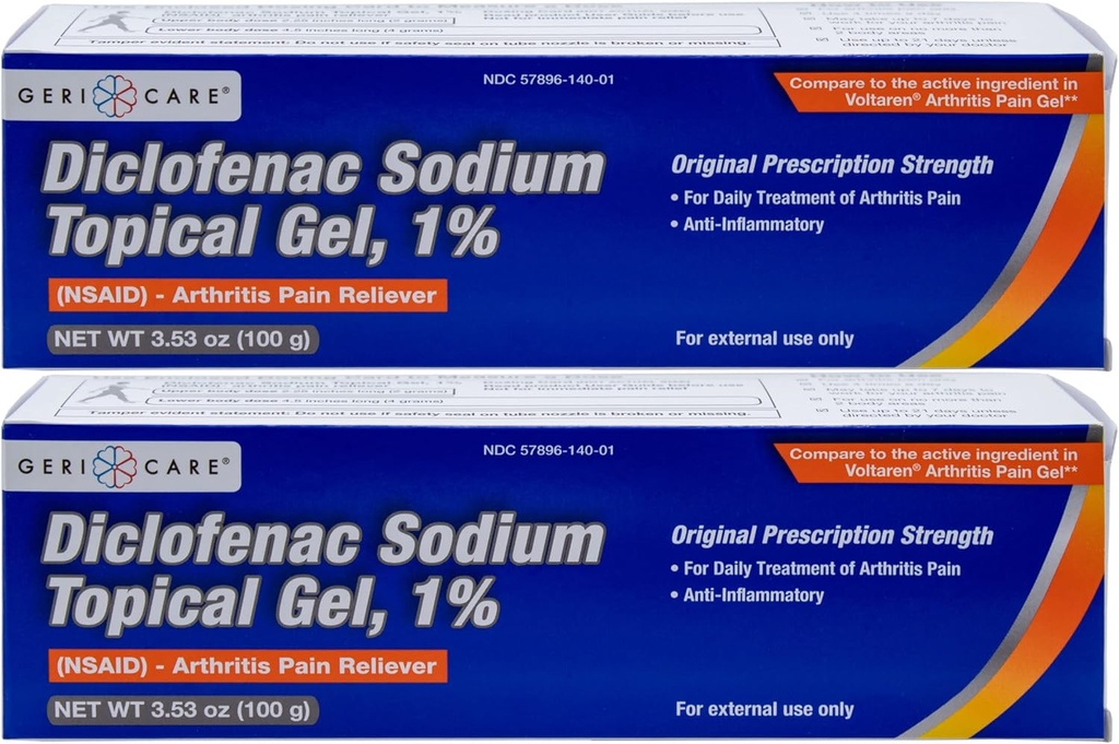 Gel Diklofenac Sodu 1% (NLPZ) Ręczny nadgarstek Łokieć Stopa kolanka Poza-Siła Ból Reliever - Przeciwzapalne Leczenie zapalenia stawów, 3.53oz (2 opakowania)
