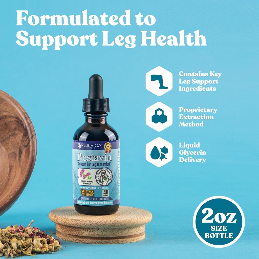 Restavin - Advanced Leg Supplement Supplement - Liquid Delivery for Better Absorption - Witamina C, Żelazo, Walerian, Turmeric, Magnez & More!