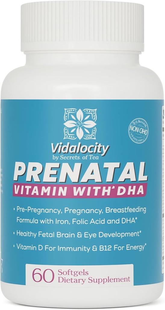 Vidalocity Prenatal Vitamins for Women, Multivitamin Capsules: Omega 3 Fish Oil (EPA/DHA), Magnesium, Folate, Vitamin D3, C, Vitamin B12, B6, Vitamin A, K & Zinc, 60 Count (60 Day Supply)