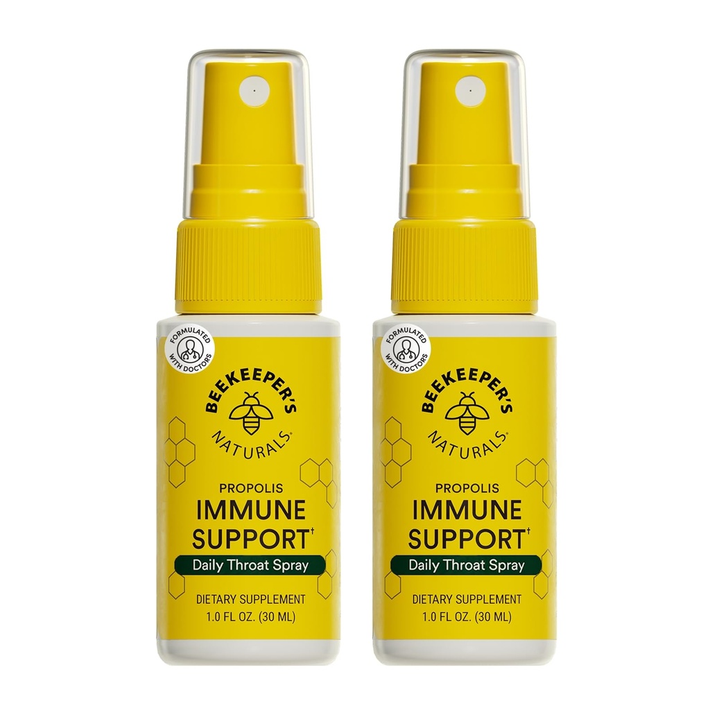 Naturals 's Beekeeper Propolis Throat Spray, Natural Immune Support & Sore Throat Relief - Przeciwutleniacze, Keto, Paleo, Gluten- Free, 1.0 oz (Opakowanie 2)