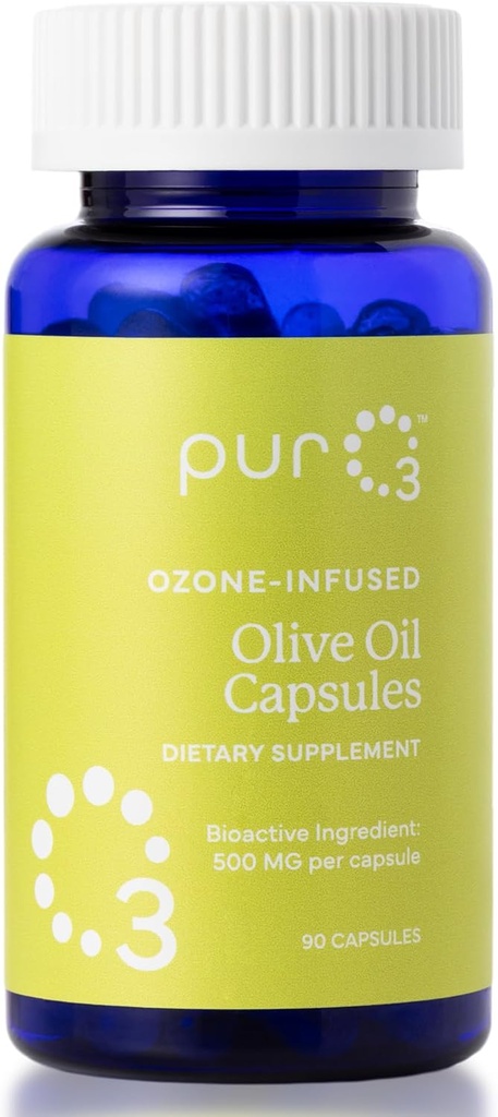 Puro3 Extra Virgin Olive Oil Kapsułki - Wysoka potencja Czyste Oleje Ozonowane dla wsparcia immunologicznego & Korzyści Wellness - Organic Oxygen Infused Supplement - 90 Veggie Softgels