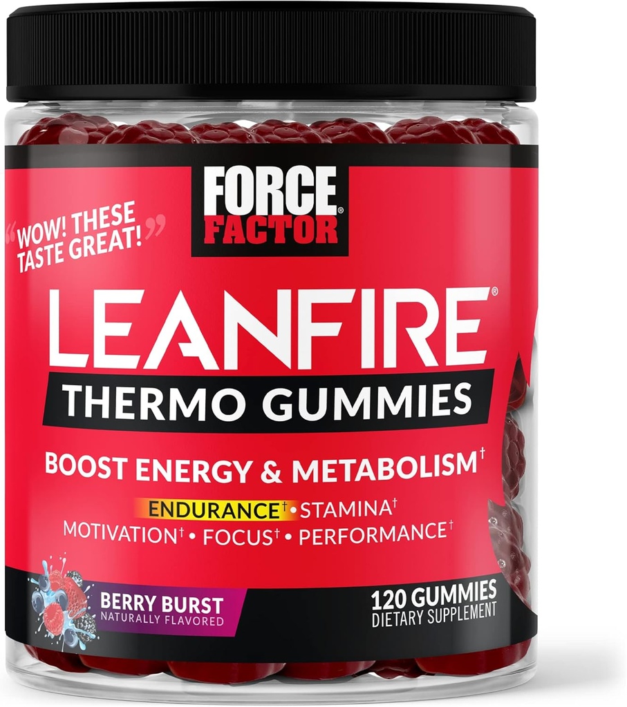 Czynnik siłowy LeanFire Thermo Gummies z B12 Witaminy, Kofeina, & Zielona Fasola Kawowa, Energia Boost, Metabolizm, Endurance, Stamina, Motywacja, Focus, & Performance, Gummies pre Workout, 120 Gummies