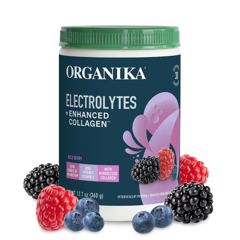 Organikа Electrolytes with Enhanced Collagen Powder for Women & Men - 13 oz - Wild Berry- Flavored Effervescent Electrolyte & Collagen Drink Mix - Deep Hydration, Mobilność, Skóra, Włosy, i paznokcie
