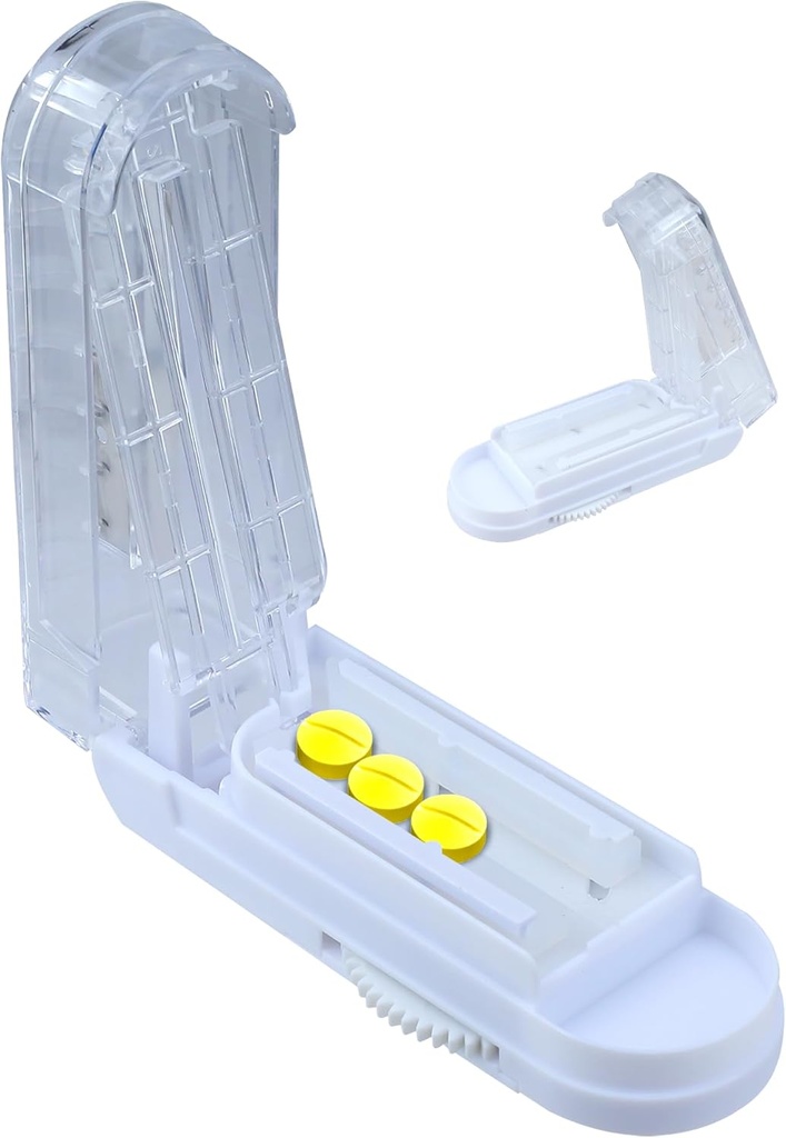 Regulowany Pill Cutter Splitter dla małych i małych pigułek, Większe Pigułki, Pigułka Splitter z Cinter Urządzenie dokładnie tnie wiele pigułek, Tablet Cutter z ukrytym ostrym ostrzem