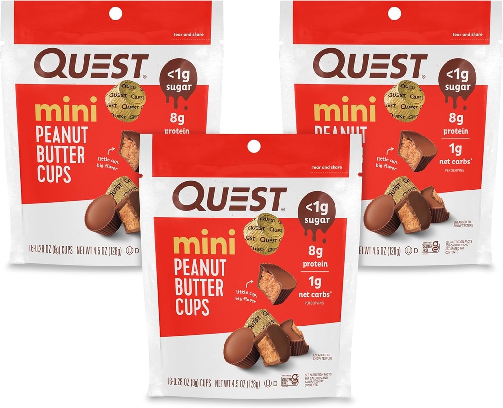 Quest Nutrition Mini Peanut Butter Cups, Wysokie białko, niskie węglowodany, Gluten Free, 16 Count (Pack of 3)