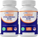Vitamatic 2 Pack Hialuronic Acid Supplements 200mg - Wspiera zdrowe połączenie tkanek i połączeń - Promowanie młodzieńczej zdrowej skóry - Razem 240 Kapsułki