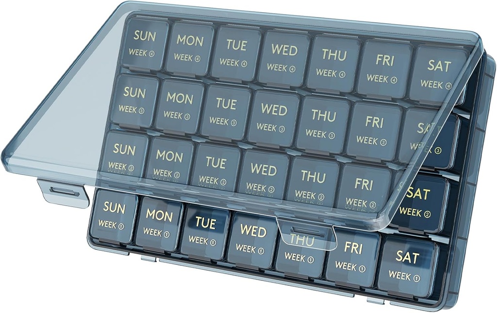 Lifewit Monthly Pill Organizer, 28 Day Pill Box, 4 tygodnie One Month Pill Cases, Duże Komory Medicine Organizator dla witamin, Oleje rybne, Suplementy, Niebieski