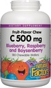 Naturalne Czynniki, Dzieci Żniwa Witamina C 500 mg, Wspiera zdrowie immunologiczne, kości, Zęby i Gumy, Blueberry, Malina i Boysenberry, 180 Hrabia (Opakowanie 1)