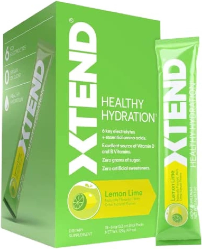 Xtend XTEND Zdrowe nawodnienie Lemon Lime 124; Zero Superior Superior Hydration Powder Pakiety do nawadniania 124; 6 Kluczowe Electrolytes Drink Mix 124; Esential Acids Amino 124; NSF Certified for Sport Equipment 124; 15 Sticks