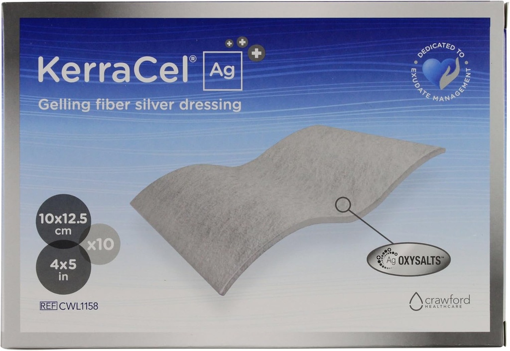 Ag 4 "x 5" Gelling Fiber Silver Would Dressing (CWL1158) - Absorbs and Isolates Ount Drainge and Kills Bacteria, Micro- Contours to Hound Bed, Zachowuje zdrowe poziomy wilgoci (pole 10)