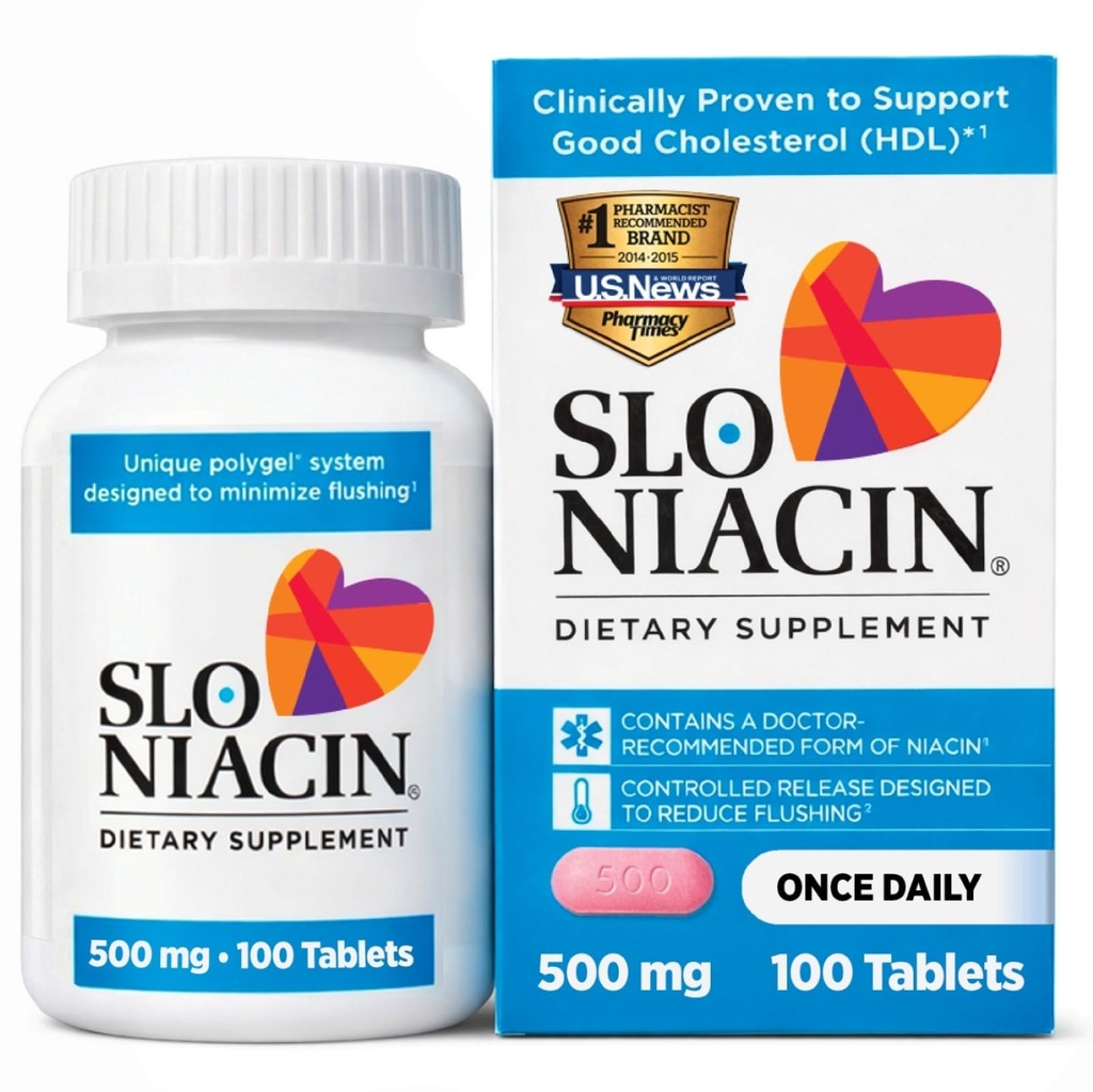 Witamina Slo- Niacyna B3 500 Mg - Niacyna o powolnym uwalnianiu dla zdrowia serca, boost energetyczny, skóra zdrowia, poziom cukru we krwi - 100 kapsułek