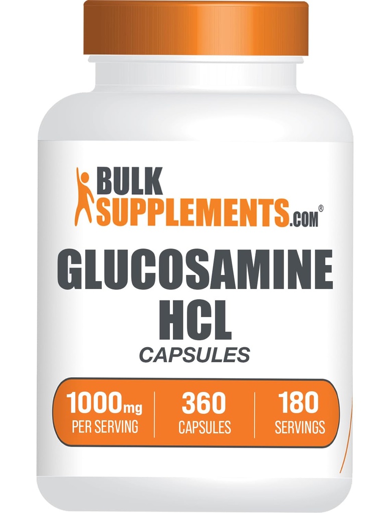 BulkSupplements.com Kapsułki z glukozaminą - Suplement z glukozaminą, Suplement odżywczy - Bez glutenu, 2 kapsułki na serwowanie, 360 Ilość (opakowanie po 1)