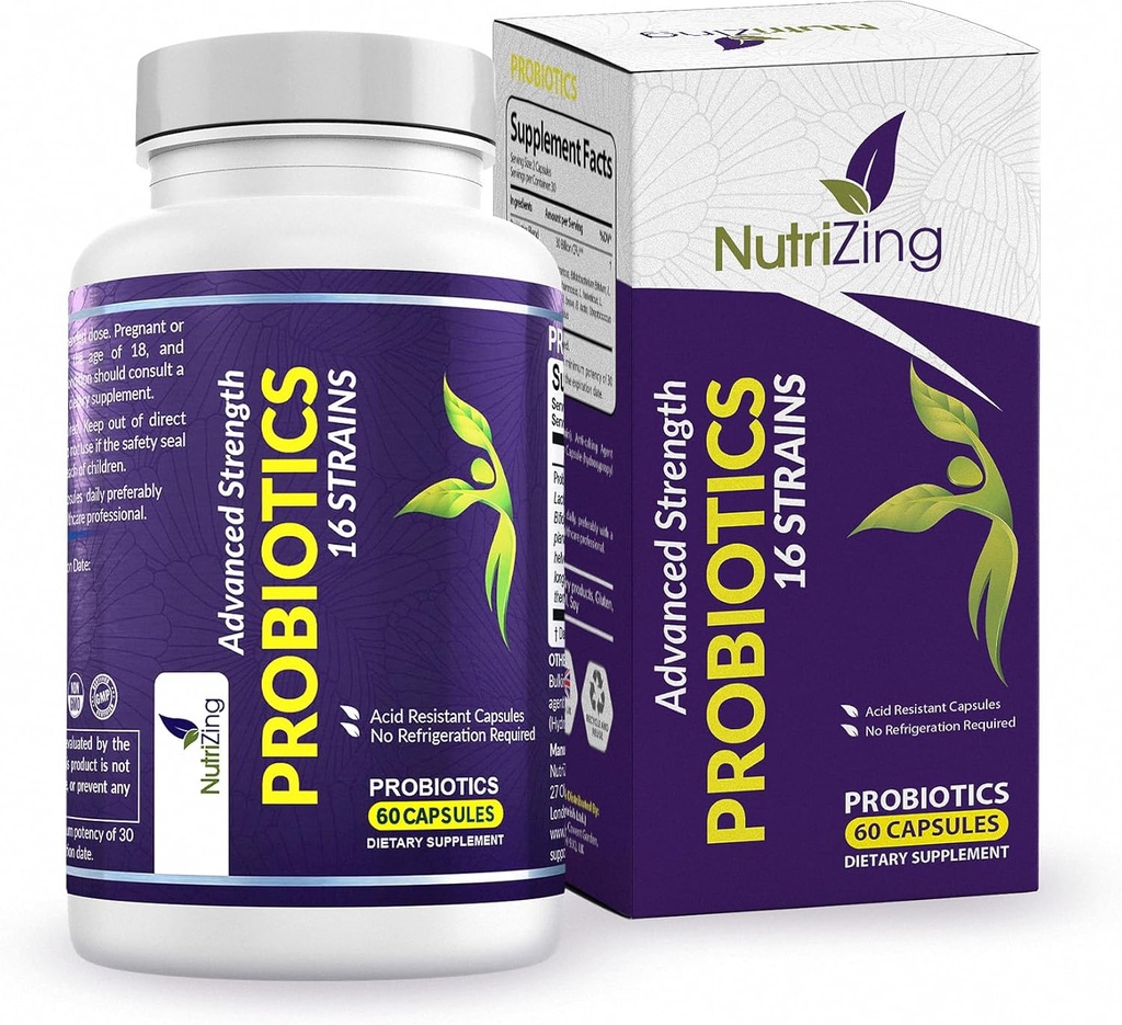 NutriZing Vegan Probiotics for Digestive Health - 30 Miliard szczepów CFU & 16 - Bifidobacterium & Lactobacillus Probiotics for Men & Women - Opóźnione uwolnienie Probiotic Gut Health Supplement