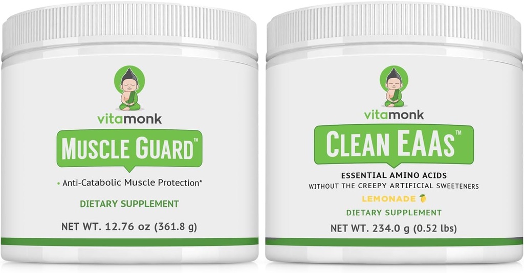 VitaMonk Muscle Guard & Clean EAA Bundle, HMB, EAA, Witamina D, Magnez, 9 Podstawowe aminokwasy dla wzrostu mięśni, Odzysk & Wydajność, Lemoniada Flavor, Brak sztucznych słodzików