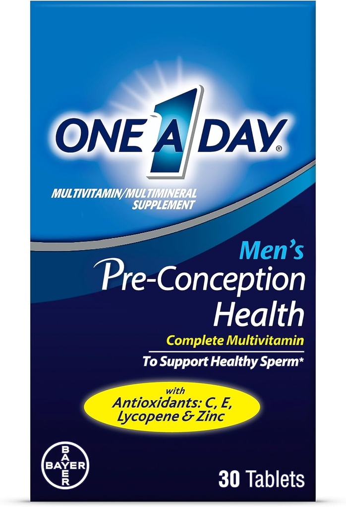 One A Day Men 's Preconception Health Multivitamine do wspierania zdrowej spermy, Suplement dla mężczyzn z witaminą C, Witamina E, Selenium, Cynk i Lycopene, 30 Hrabia