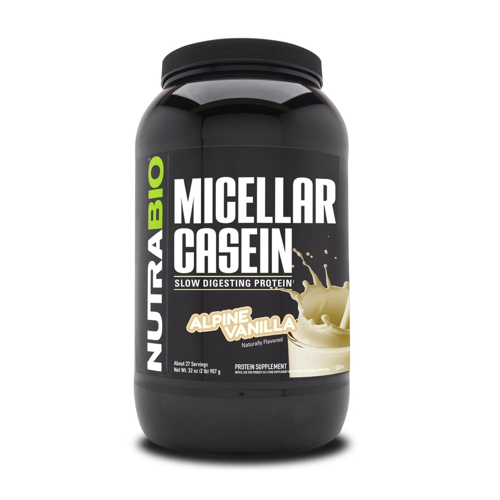Proszek do protein z kazeiny NutraBio, Proszek z kazeiny mikrokrystalicznej, 25 g białka wolnego od trawienia, Pomaga utrzymać Cię w pełni, Odzysk mięśni w ciągu nocy i wzrost, BCAA & EAA, Gluten Free, Soy Free, 2lb Vanilla