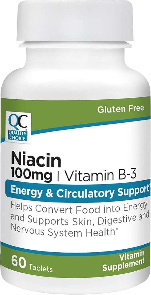Wybór jakości Niacyna (Witamina B3) Energia i wsparcie Ciculative 100 mg Suplement, 60 Butelki