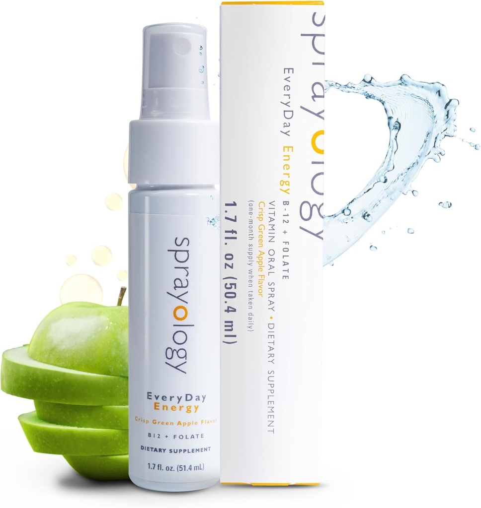 Sprayologia Everyday Energy Agregates 124; Witamina B12 i suplement foliowy Agregat Agregat 124; Vegan Oral Spray for Energy, Metabolic & Brain Support Agregates 124; All- Natural, Gluten- Free & Lactose Free Agreement 124; 30 Day Supply (1.7 fl oz)
