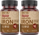 DEVA Nutrition Vegan Żelazo chelatowane 29 mg Ufortyfikowane z B- 12 - Wysoka moc, Łatwe do połknięcia - 90 Tabletki, 2 - Opakowanie
