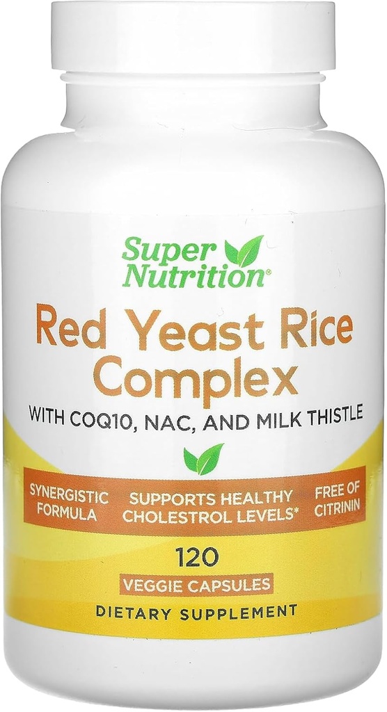 Super Nutrition Red Yeast Rice Complex z organicznym Red Yeast Rice, N- Acetyl Cysteina, Koenzym Q10, i ekstrakt Thistle mleka, 120 Kapsułki wegetariańskie