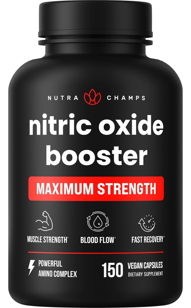 NutraChamps Atric Oxide Supplement, L- Arginine, L Citruline Malate, AAKG, Pine Bark, Grape Seed Extract, Extra Siła Atric Oxide Booster, Atric Oxide Pills, Siła, Energia, Przepływ krwi