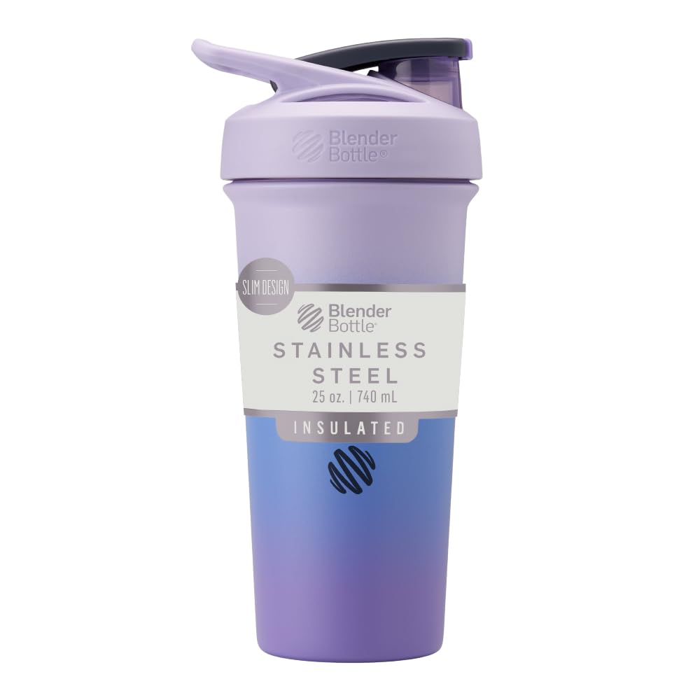 BlenderBottle Sport Sleek Izolowany ze stali nierdzewnej Shaker Butelka z drutu Whisk, 25- Ounce, Lavender Ombre - Shakes protein & Hydration dla sportowców & Fitness Entuzjastów, Easy Mixing, Slim Easy to Hold, Keeps Drinks Cold, Lockable Lid
