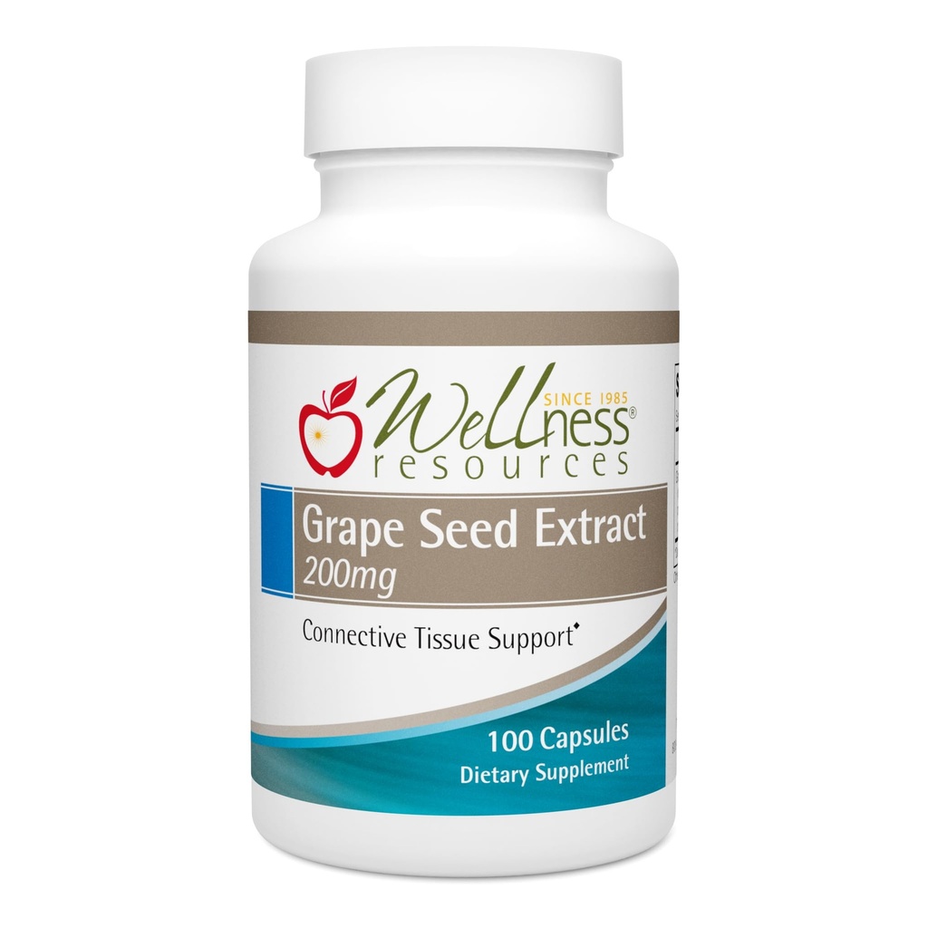 Wellness Resources Grape Seed Extract Supplement, Najwyższy potencjał 95% OPC, Wspiera zdrowie skóry i tkanki, Vein Health, i odporności (100 kapsułki, 200mg na kapsułki)