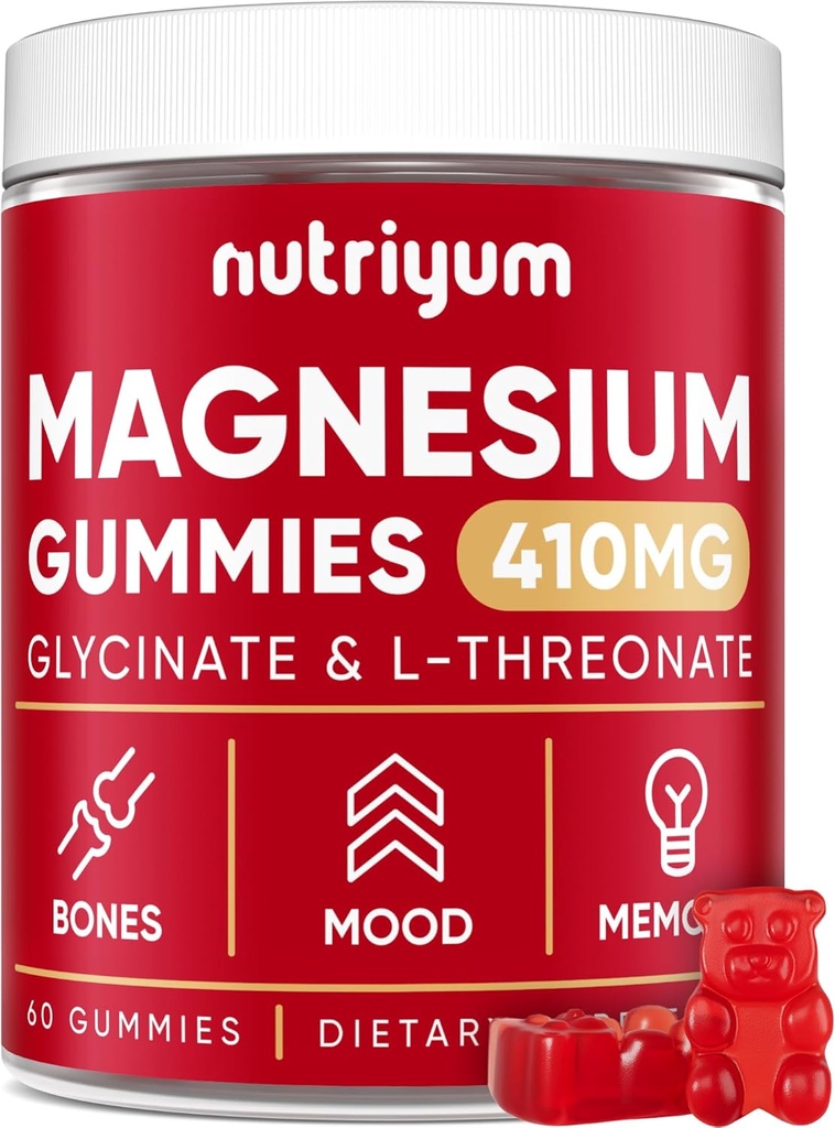 Magnezu Gummies Glycinate dla dorosłych i dzieci - 410mg Elemental Magnezu L- Threonian Chewables for Bones & Memory Support, Calm Mood - 2 Month Supply Magnezu Gummies Complex - 60 szt.