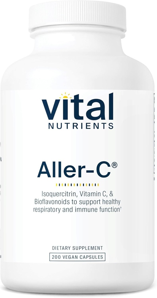 Vital Nutrigents Aller- C Aler- C Aler- C Aler- C 124; Wegańskie wsparcie funkcji układu oddechowego i zatokowego * Aler124; Isoquercitrin, Bromelain, Bioflavonoids, & Witamina C Aler- C Aler- C; Gluten, Dairy, Soy Free Supplement Awaryjny 124; 200 Kapsułki