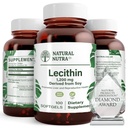 Natural Nutra Lecithina Soy 1200 mg Suplement diety - Funkcja mózgu, Zdrowie wątroby, Zdrowie piersi Hepls, Suplement wspomagający pamięć - Bez glutenu, Bez BPA-, 100 Softgeli w Butelkach szklanych Recyklible