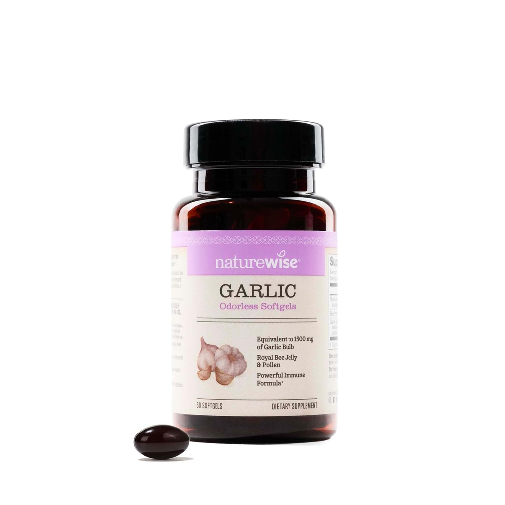 NatureWise Odorless Czosnek Pigułki - z Royal Bee Jelly & Pollen - Herbal Supplement for Heart Health + Immune System + Przeciwutleniacze - Gluten Free, Non-GMO - 60 Softgels [2- Month Supply]