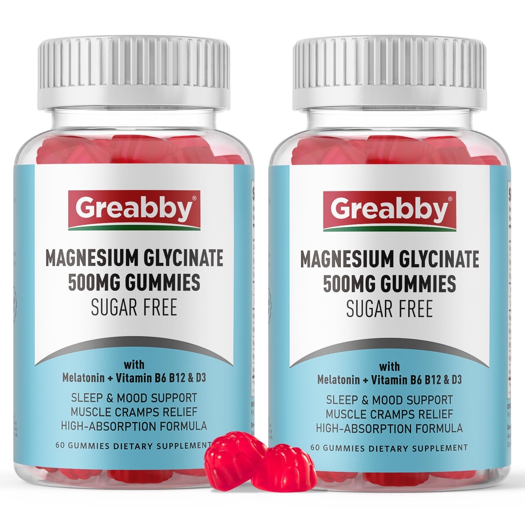 Glucynian magnezu 500 mg dla dorosłych Wsparcie snu, Gummies magnezu do żucia dla kobiet i mężczyzn, Relief mięśni i dostaw magnezu (120 Gummies)