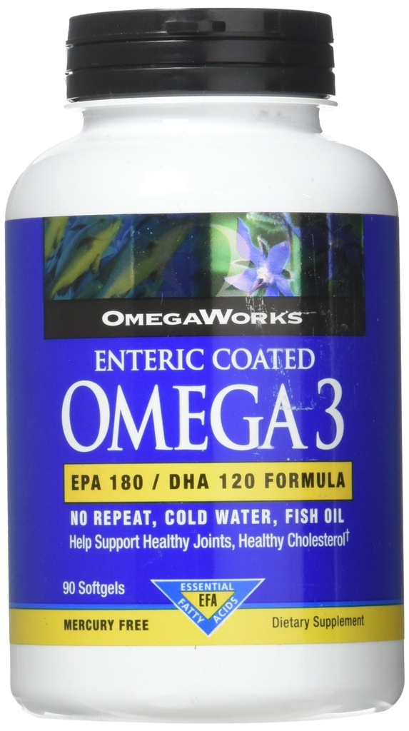 OmegaWorks Super Omega 3, EPA / DHA Kwasy tłuszczowe, Zdrowe połączenia, Enteric Coated 90 softgels, 90 podań