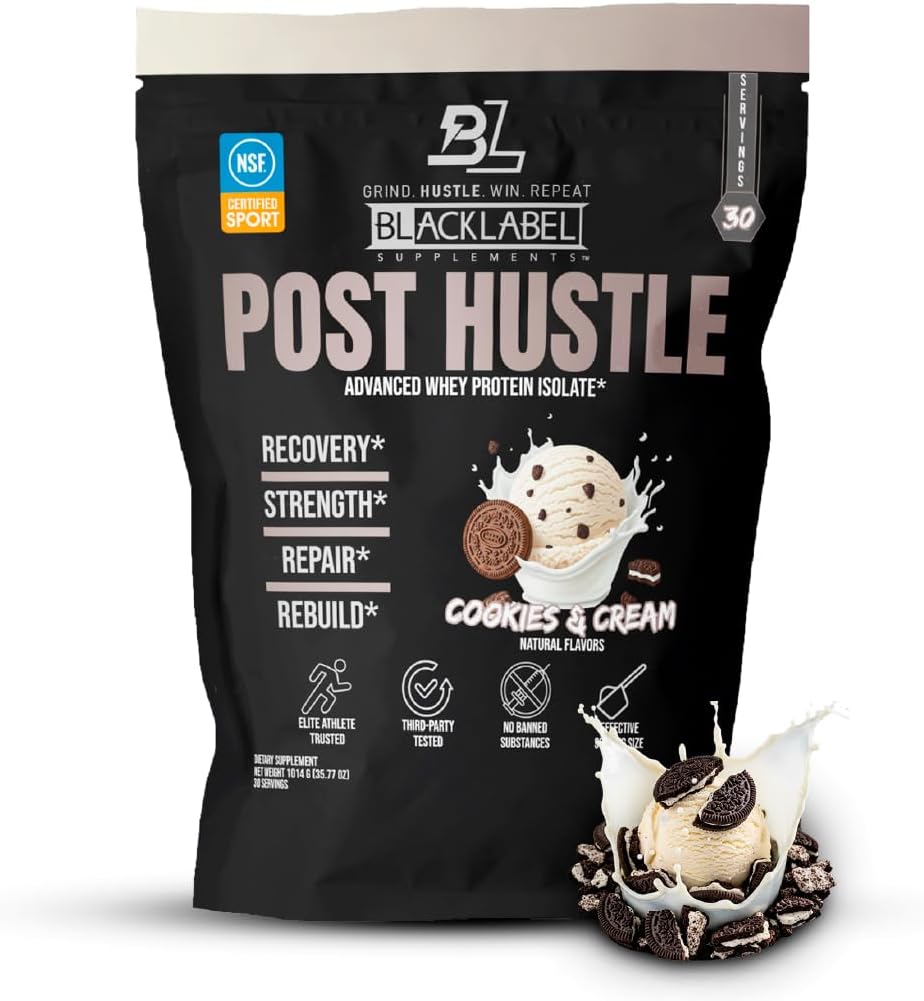 BLACKETYKA Suplementy Post Hustle Post Workout Protein Powder, 30 Słupki - NSF Certified for Sport Serwatka Isolate Protein Powder z żołądkowych enzymów - Cookies & Cream